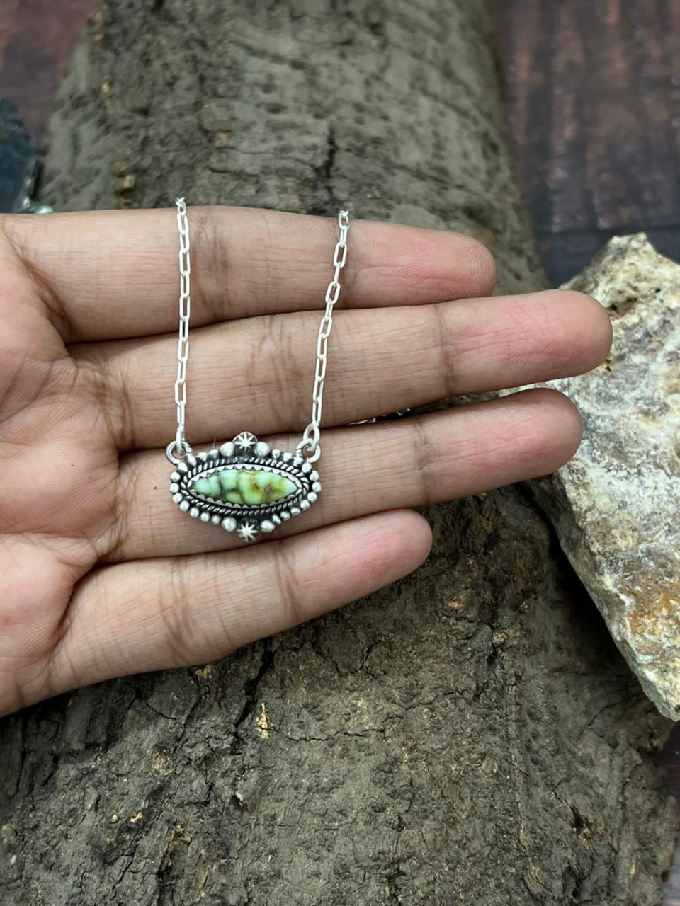 Handmade Sterling Silver Palomino Turquoise Necklace "Signed Nizhoni"