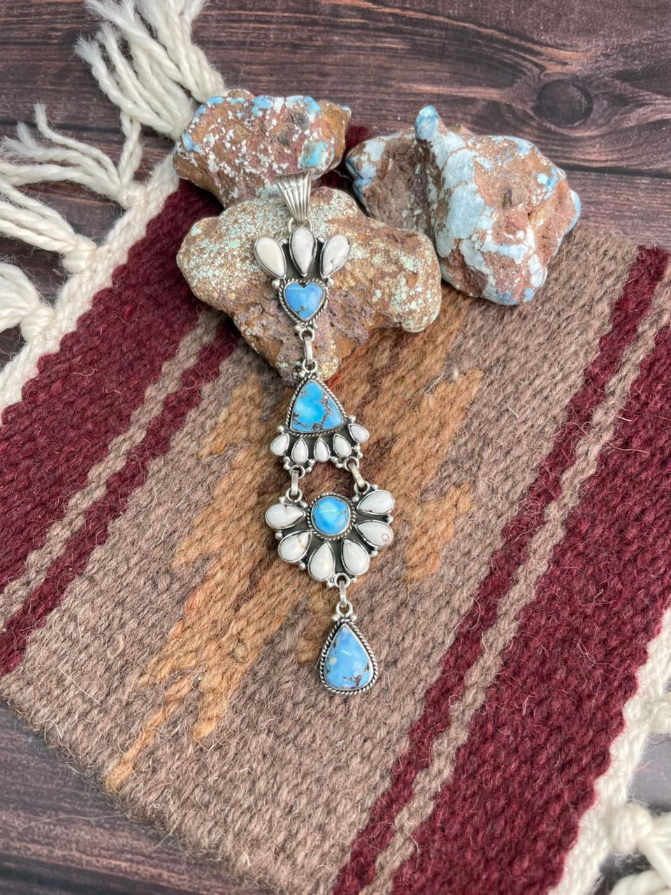 Handmade Sterling Silver Golden Hills with White Collection Pendant "Signed Nizhoni"