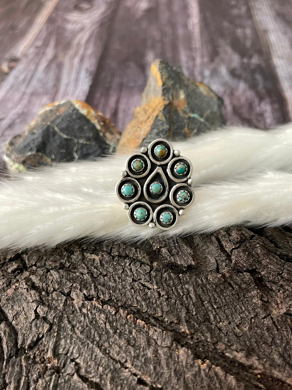 Handmade Sterling Silver Kingman Turquoise Adjustable Ring "Signed Nizhoni"