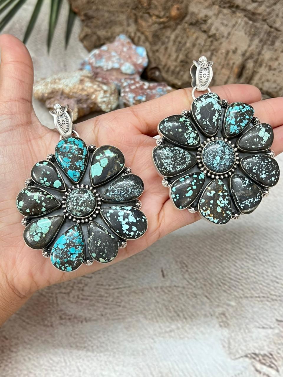 Handmade Sterling Silver Lander Turquoise Pendant with Signed Nizhoni