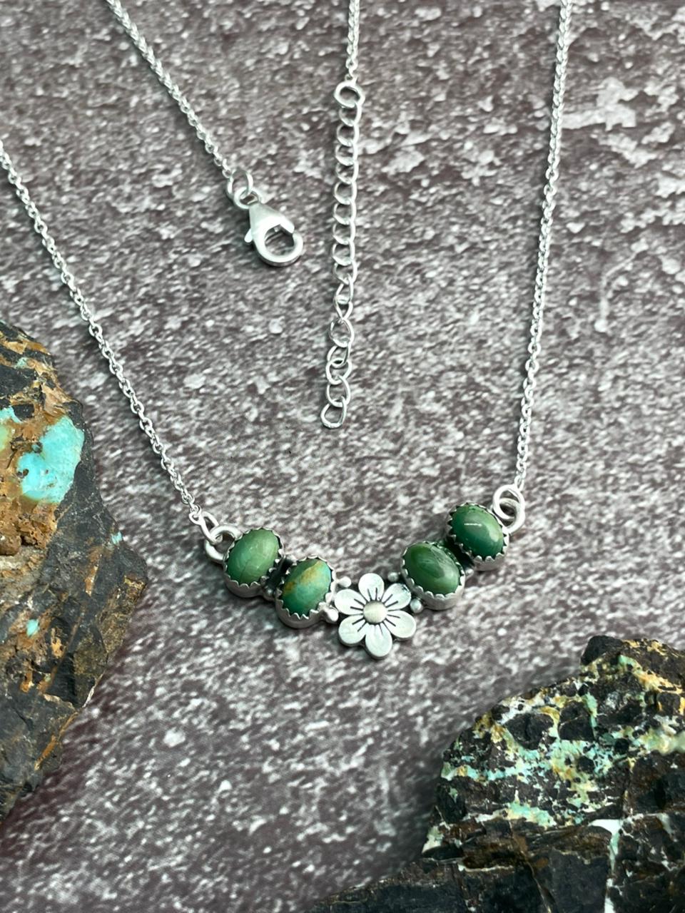 Handmade Sterling Silver Kingman Turquoise Necklace "Signed Nizhoni"