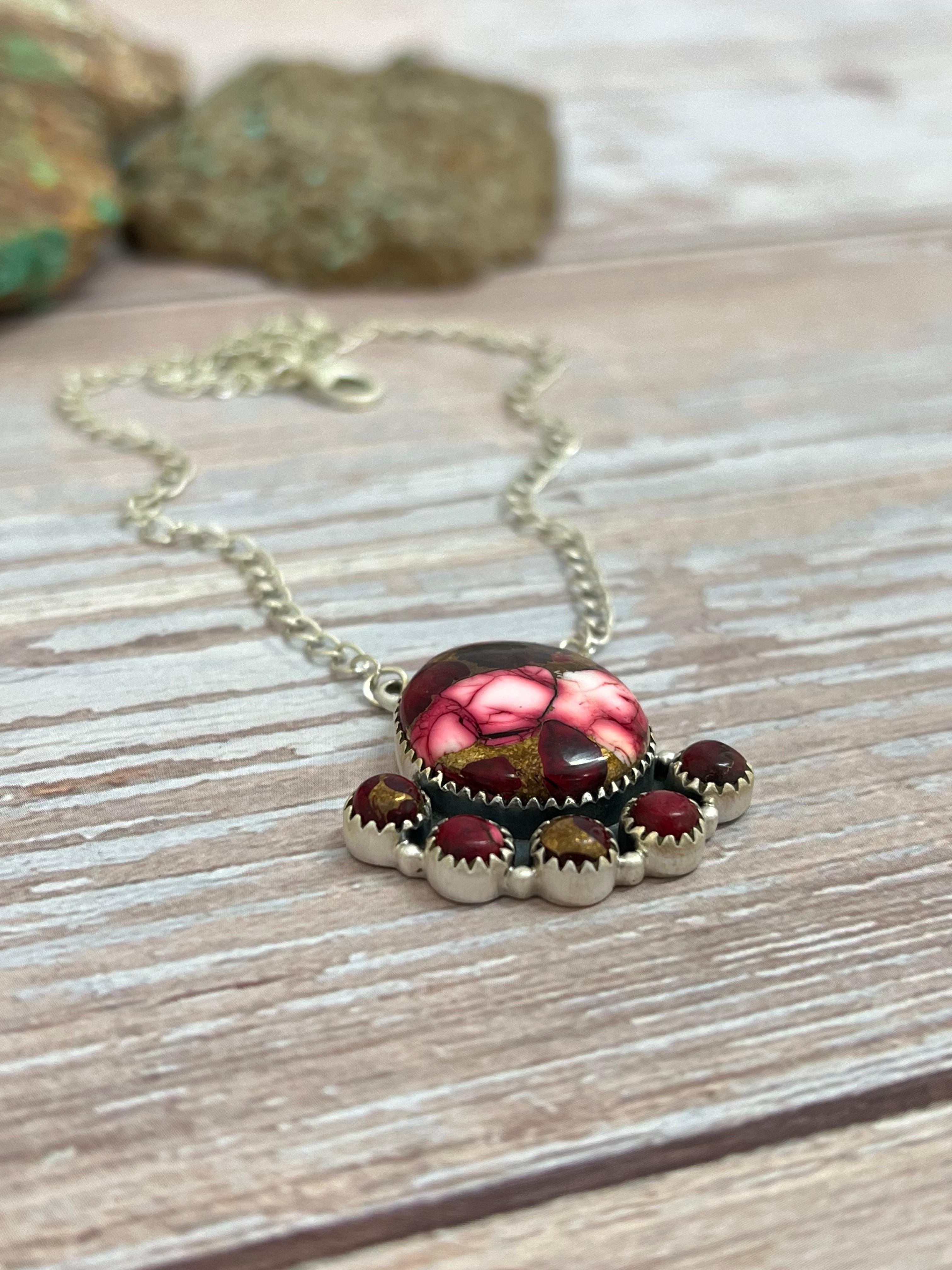 Handmade Sterling Silver Dahlia Rose Necklace with Signed Nizhoni (3)