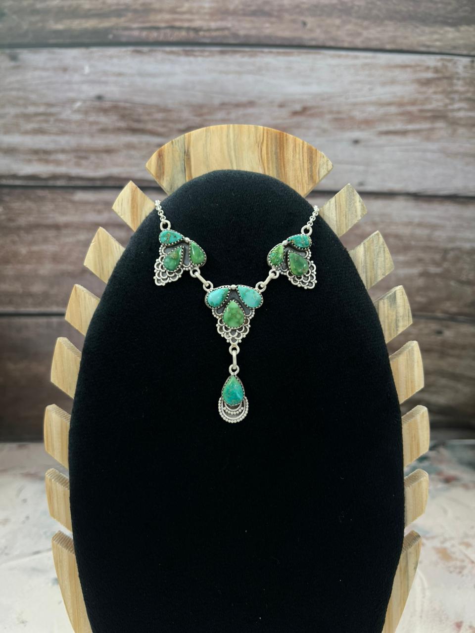 Handmade Sterling Silver Emerald Valley Turquoise Necklace "Signed Nizhoni"