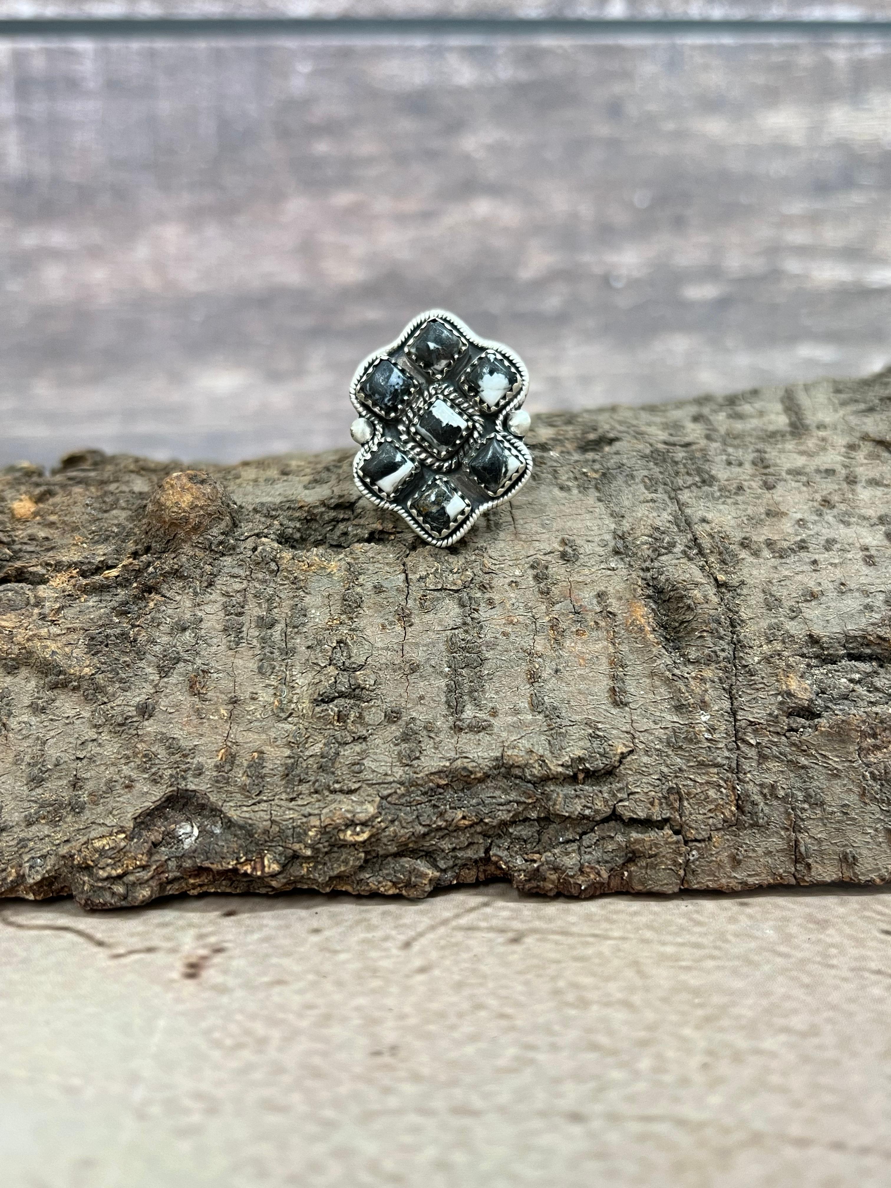 Handmade Sterling Silver White Buffalo Adjustable Ring Signed Nizhoni