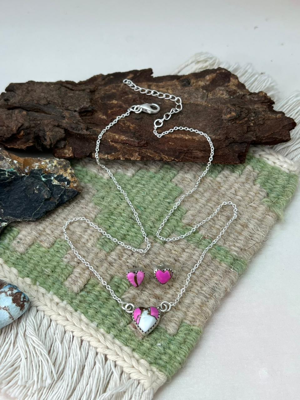 Handmade Sterling Silver Cotton Candy Necklace Earrings Set "Signed Nizhoni"