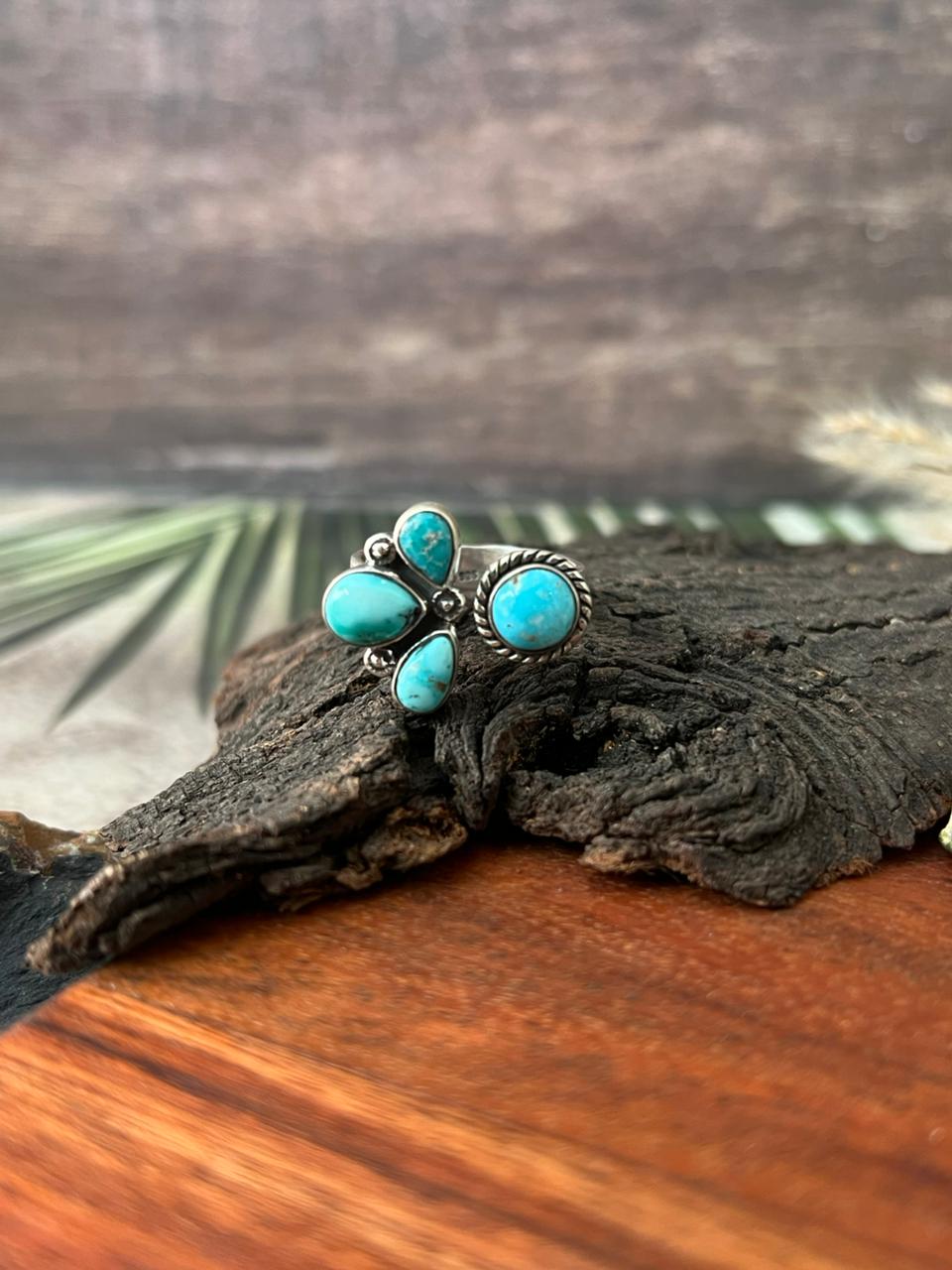 Handmade Sterling Silver White Water Turquoise Adjustable Ring "Signed Nizhoni"