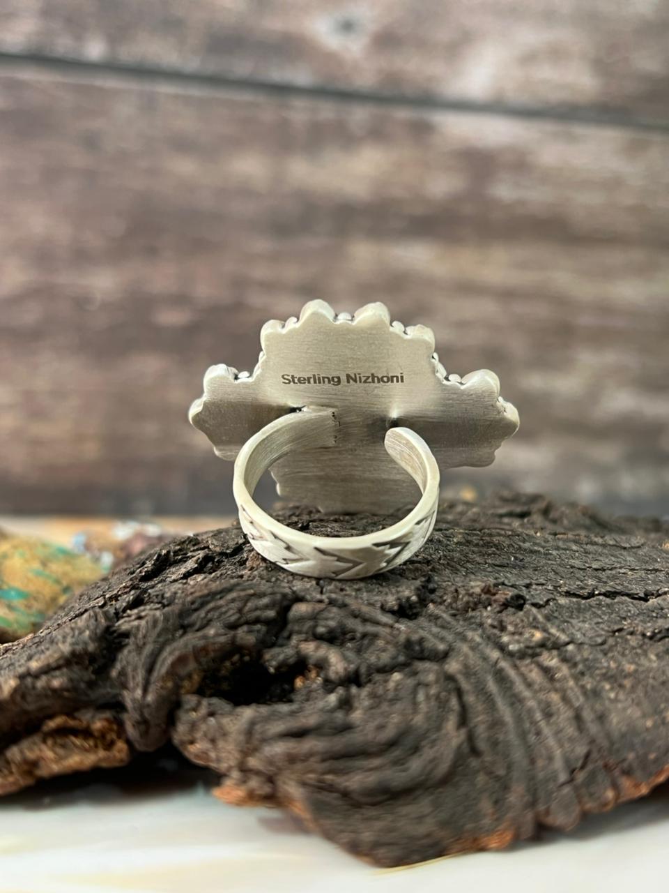 Handmade Sterling Silver Number 8 with Cotton Candy Adjustable Ring "Signed Nizhoni"