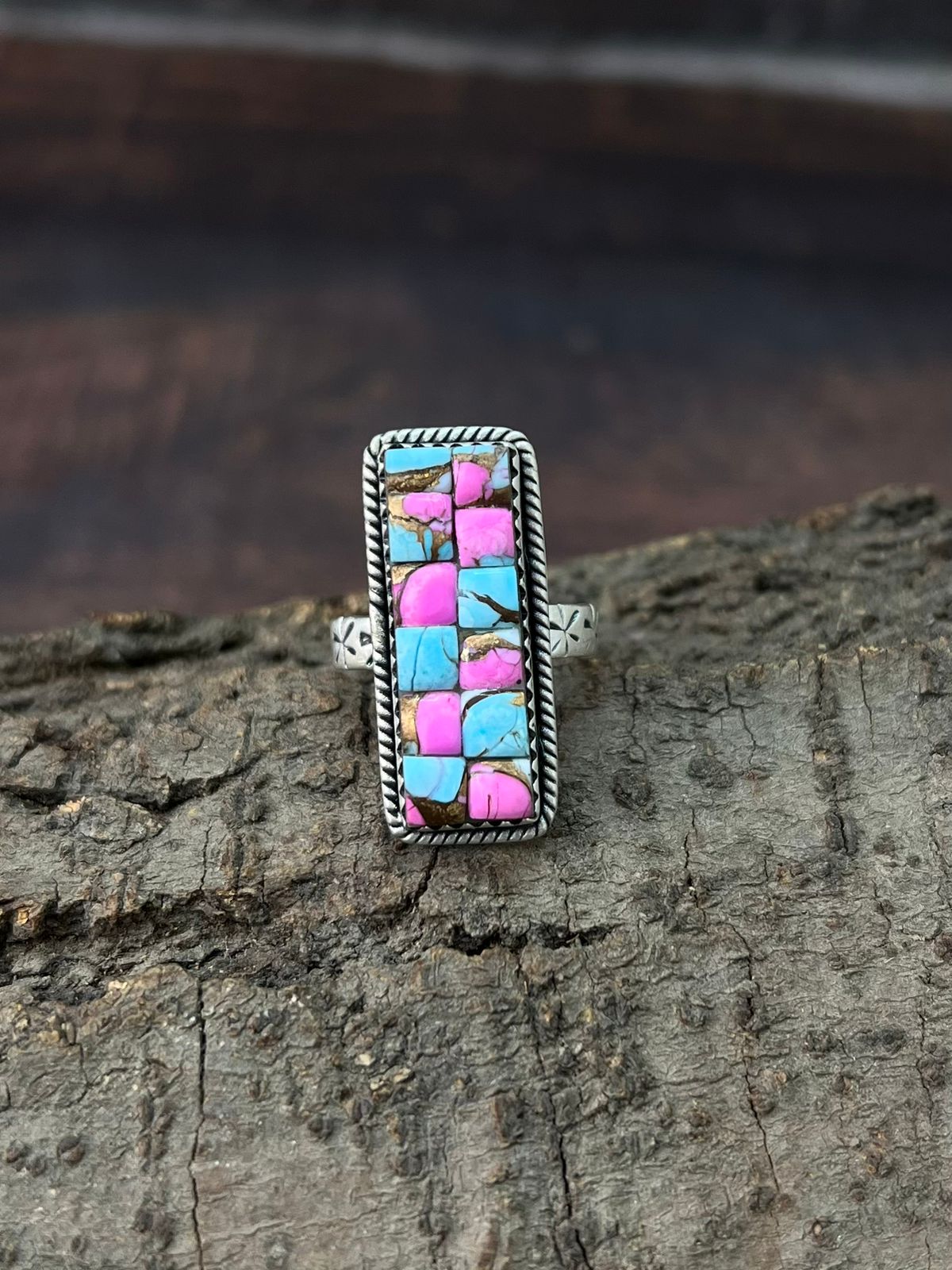 Handmade Sterling Silver Cotton Candy Bar Adjustable Ring "Signed Nizhoni"