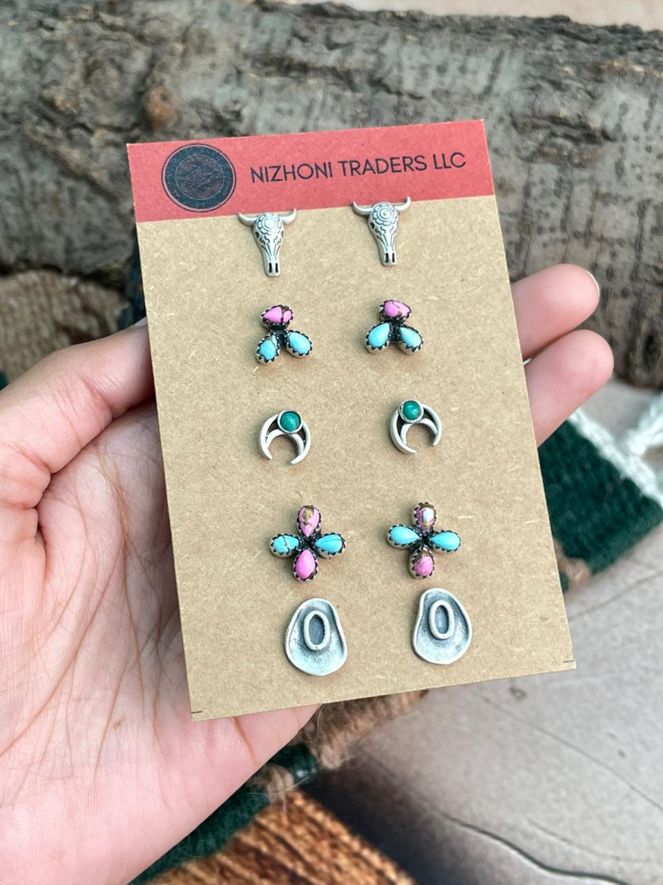Handmade Sterling Silver Cotton Candy Post Studs Earrings Set