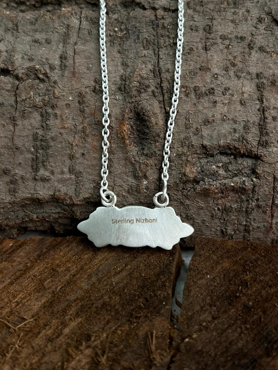 Handmade Sterling Silver White Buffalo Necklace "Signed Nizhoni"