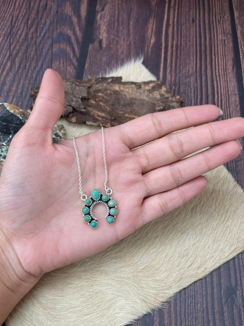 Handmade Sterling Silver Kingman Turquoise Naja Necklace "Signed Nizhoni"