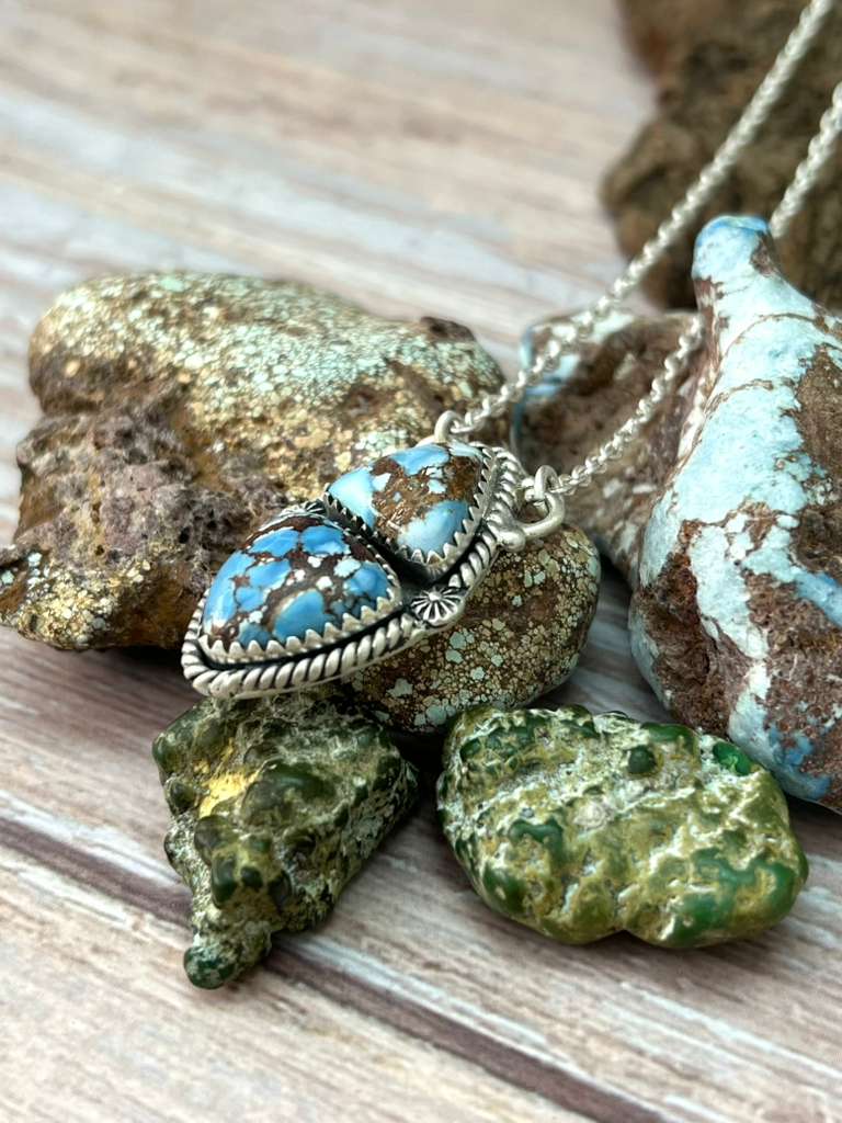 Handmade Sterling Silver Golden Hills Turquoise Necklace with Signed Nizhoni