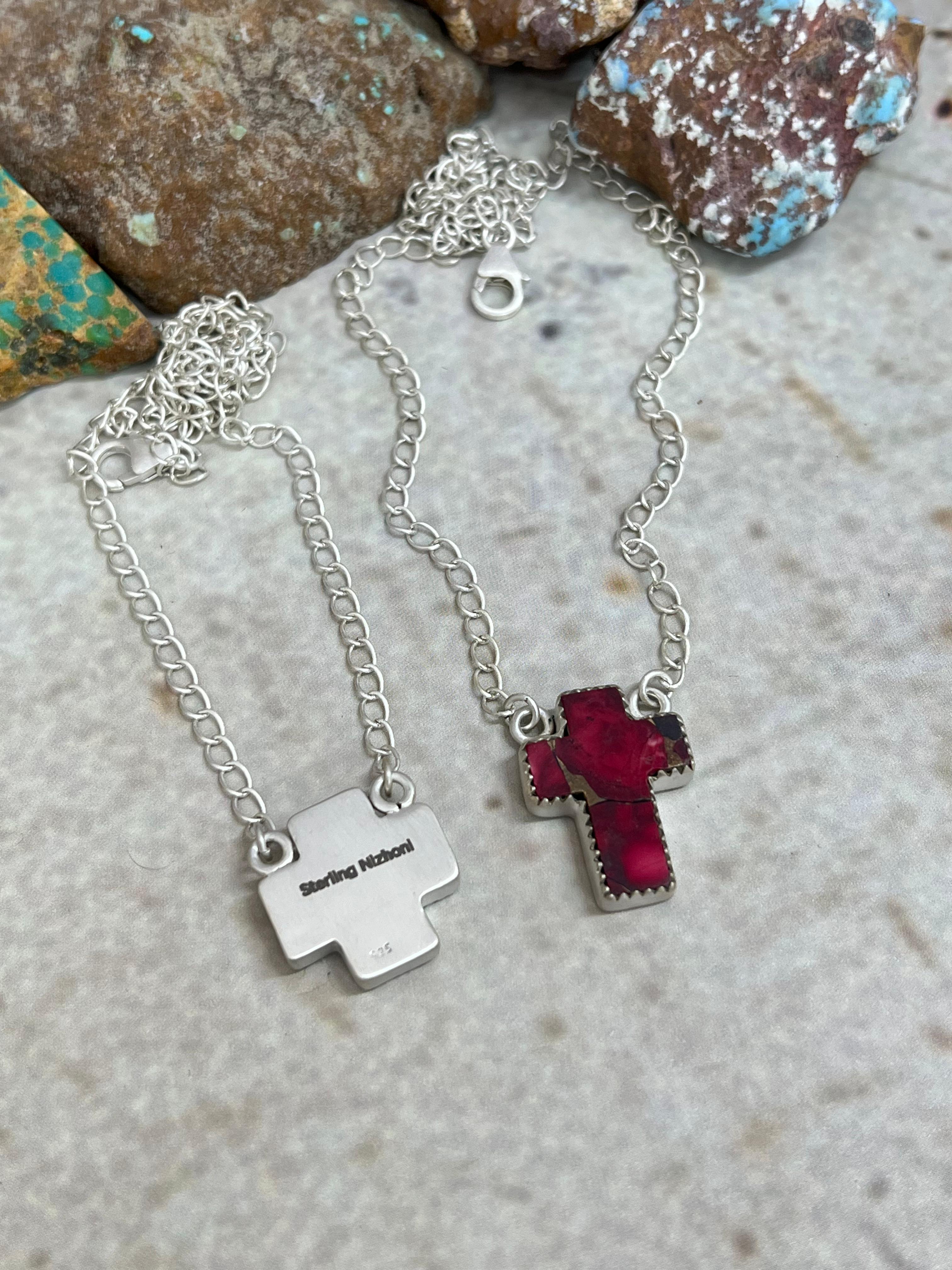 Handmade Sterling Silver Grape Dahlia, Dahlia Rose Cross Necklace with Signed Nizhoni (4)