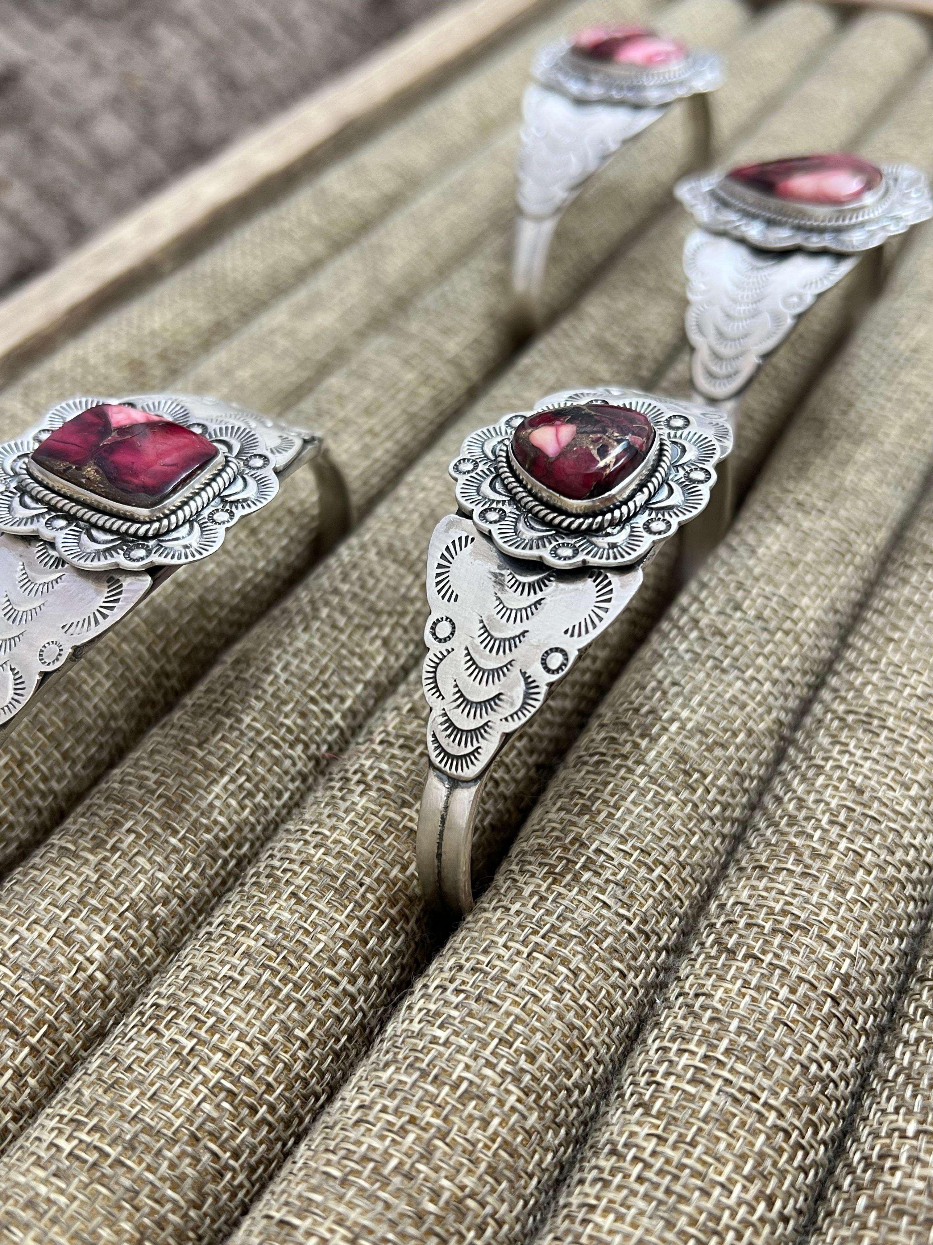 Handmade Sterling Silver Dahlia Rose Cuff Bracelet with Signed Nizhoni