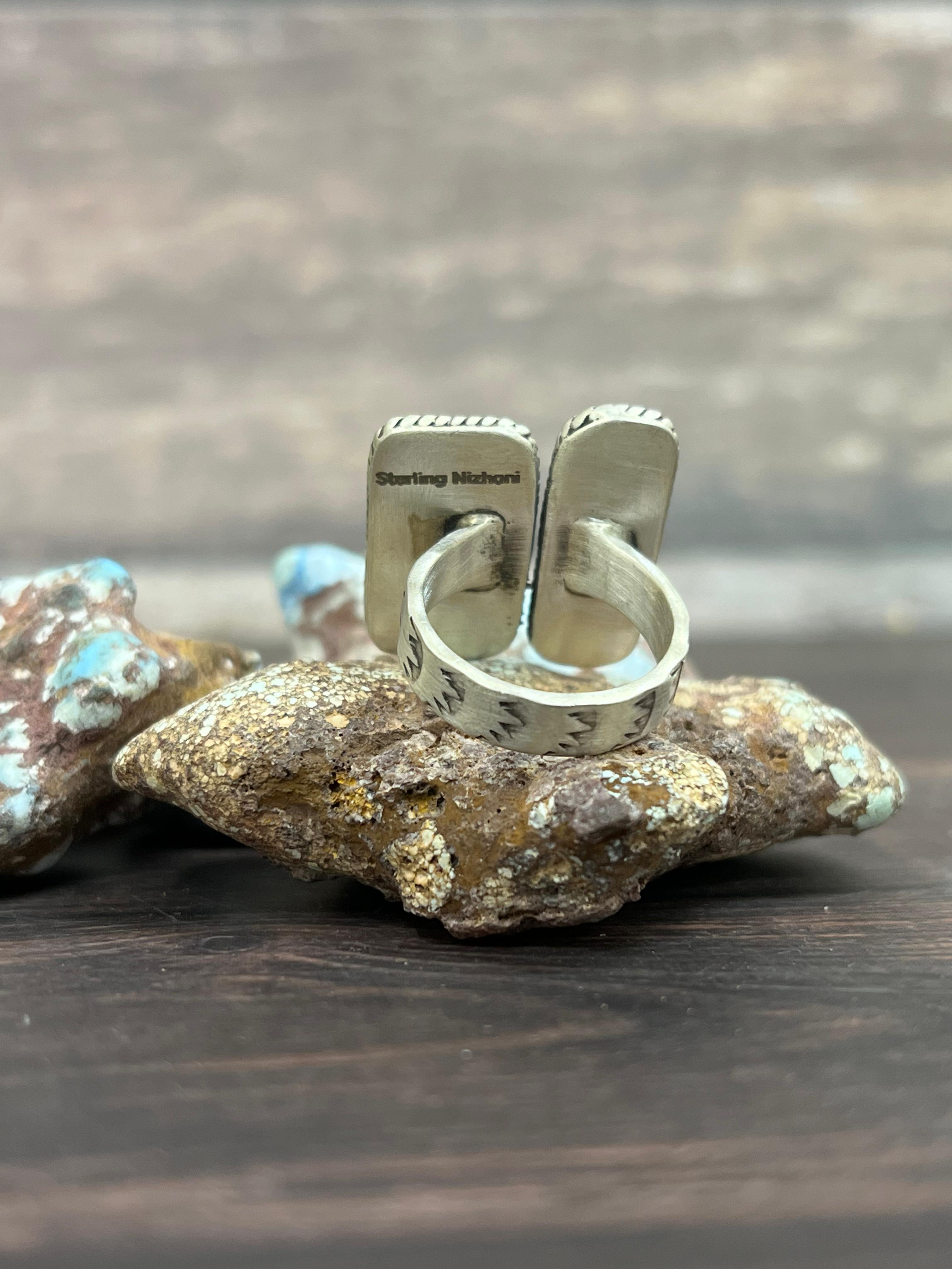 Handmade Sterling Silver White Buffalo Adjustable Ring With Signed Nizhoni