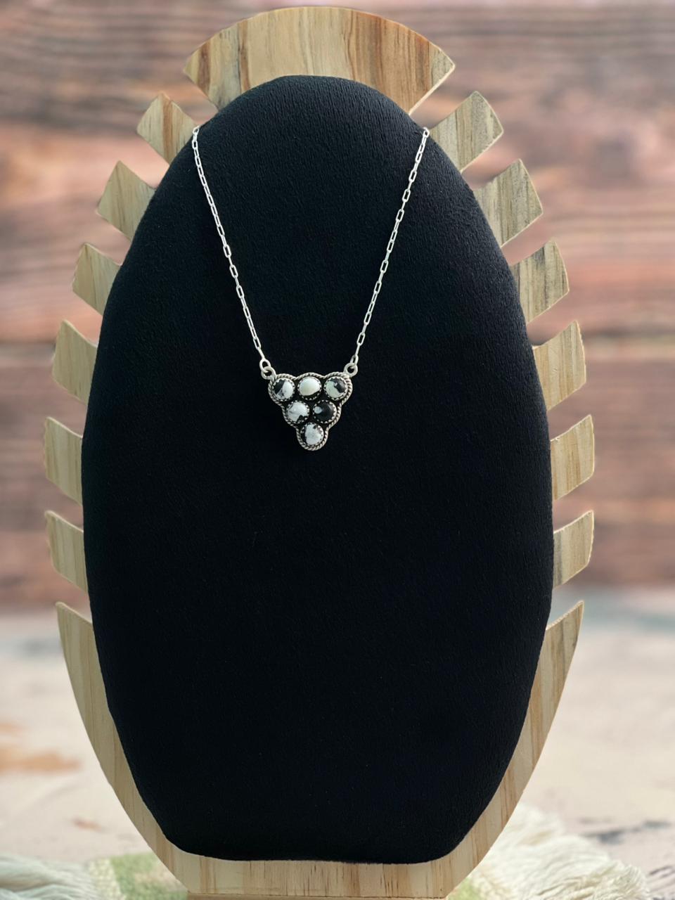 Handmade Sterling Silver White Buffalo Turquoise Necklace "Signed Nizhoni"