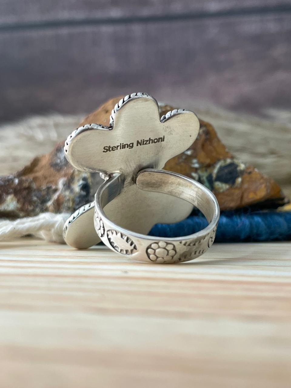 Handmade Sterling Silver Black Onyx Adjustable Ring "Signed Nizhoni"