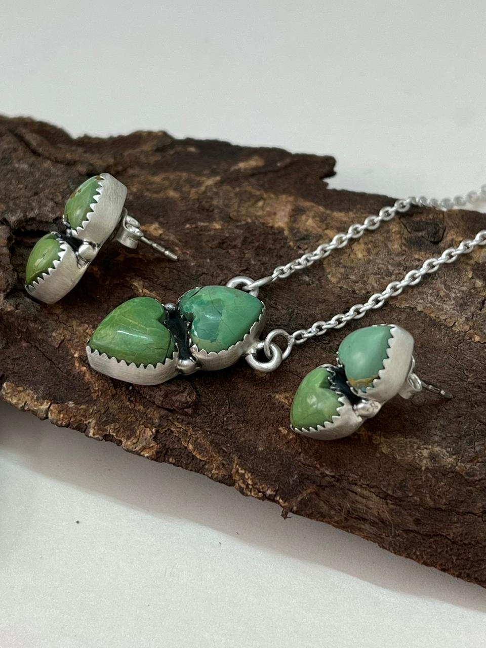 Handmade Sterling Silver Kingman Turquoise Necklace Earrings Set "Signed Nizhoni"