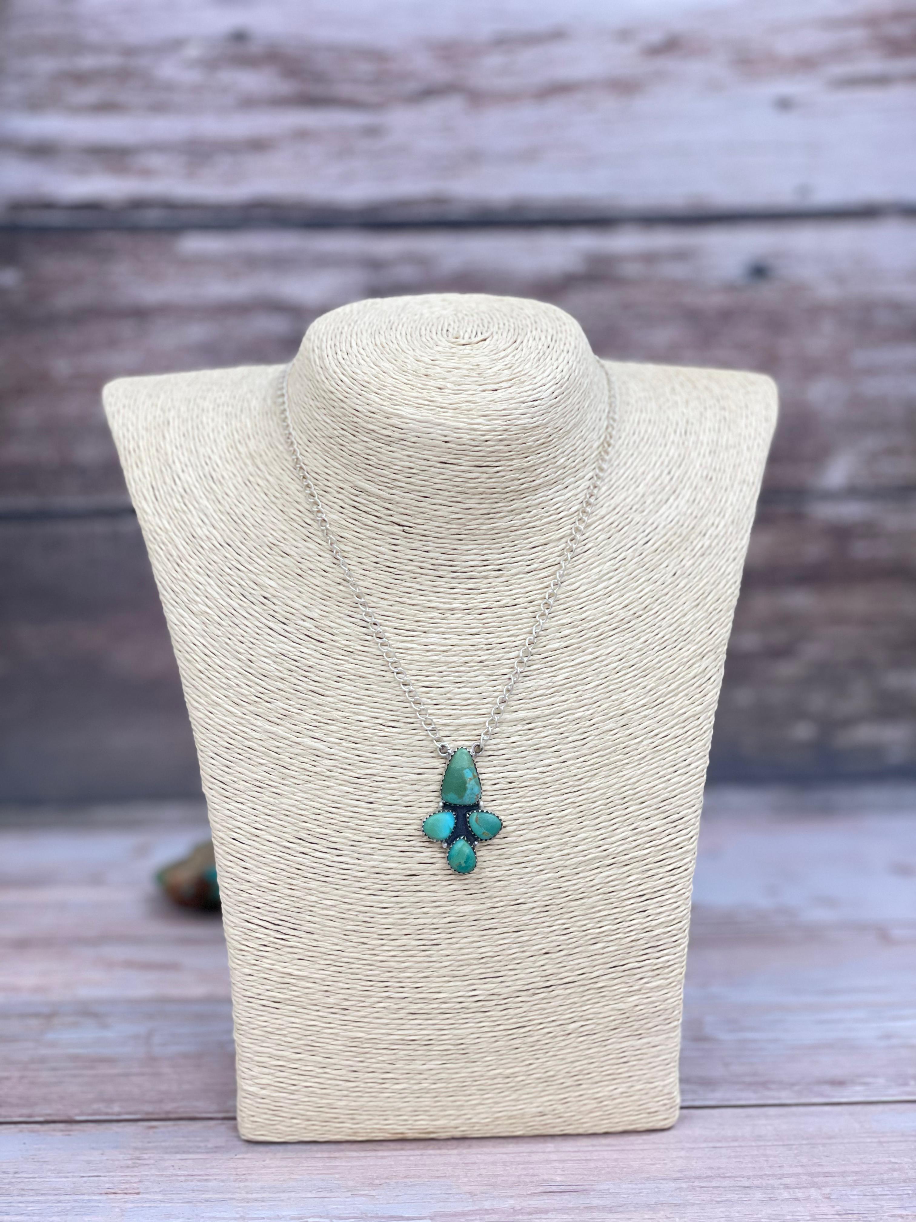 Handmade Sterling Silver Kingman Turquoise Necklace with Signed Nizhoni