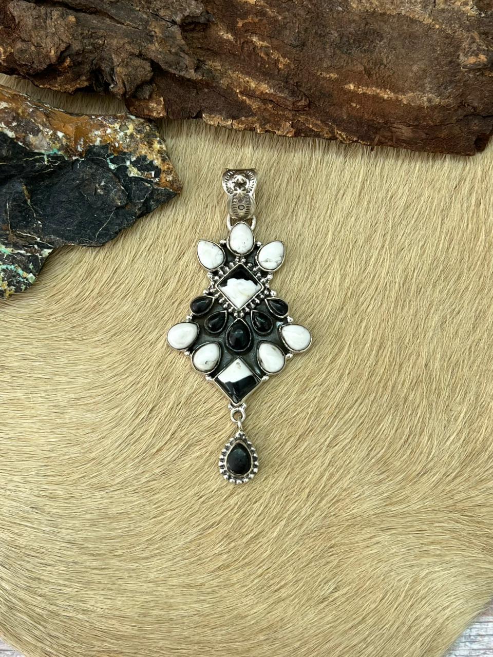 Handmade Sterling Silver White Buffalo Pendant "Signed Nizhoni"