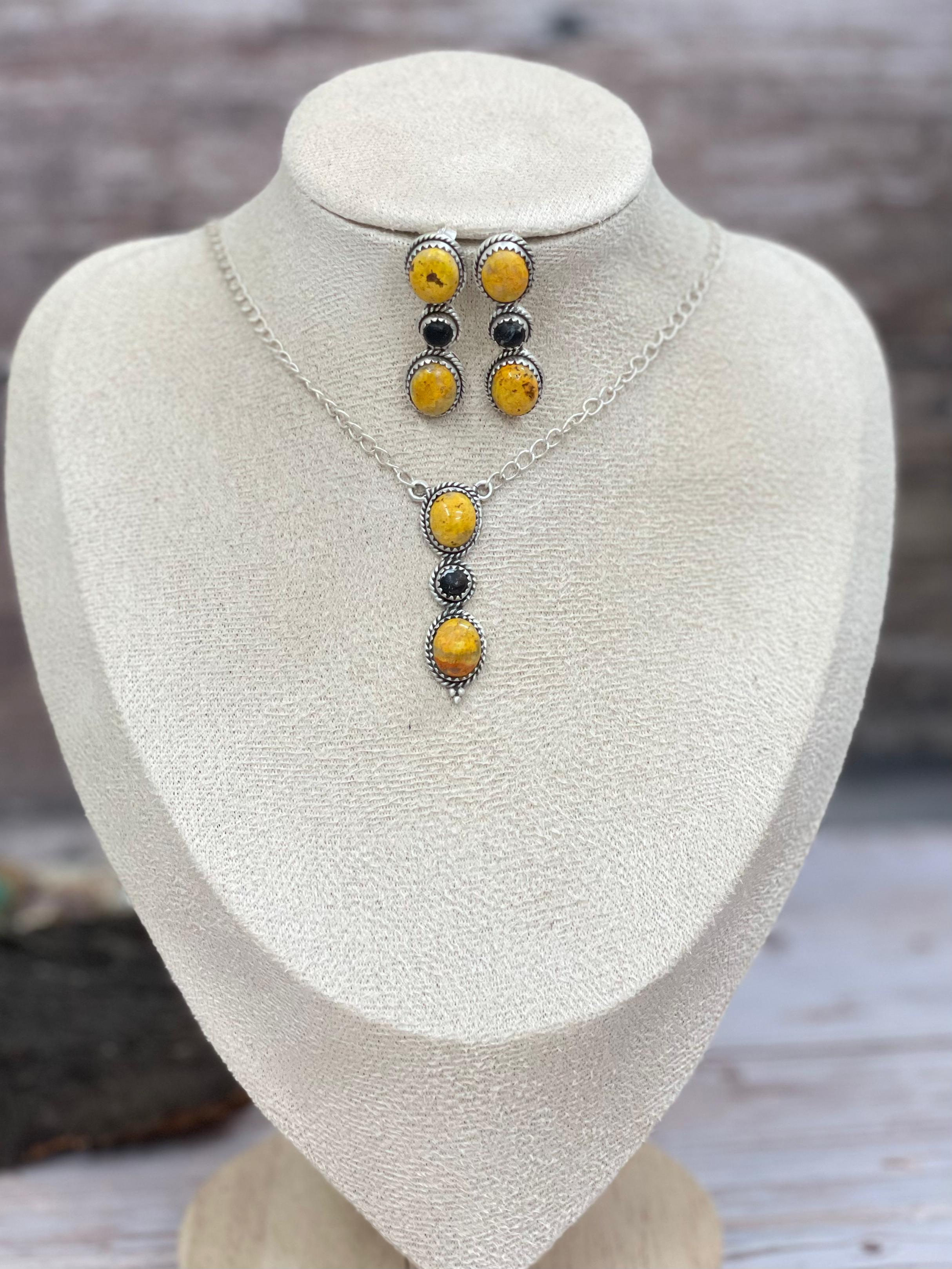 "Halloween Collection" Handmade Sterling Silver Black Onyx, Bumblebee Necklace with Signed Nizhoni