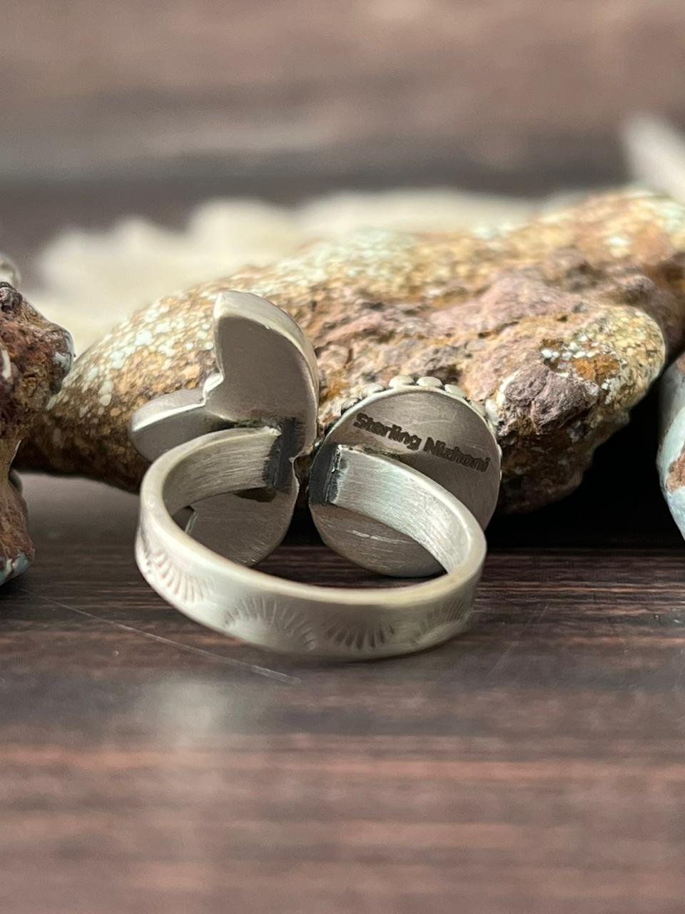 Handmade Sterling Silver Golden Hills with White Collection Adjustable Ring "Signed Nizhoni"