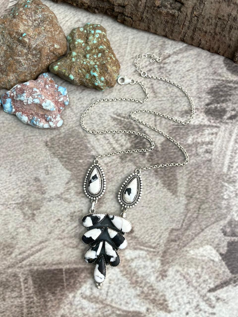 Handmade Sterling Silver White Buffalo Necklace with Signed Nizhoni