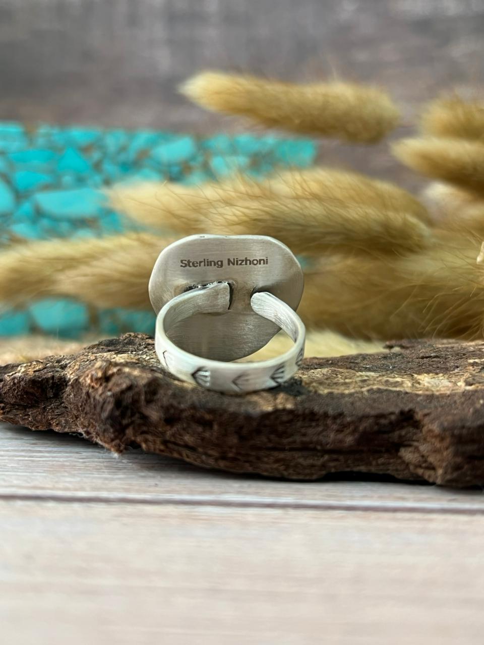 Handmade Sterling Silver Mint Dahlia Collection: Adjustable Heart Ring "Signed Nizhoni"