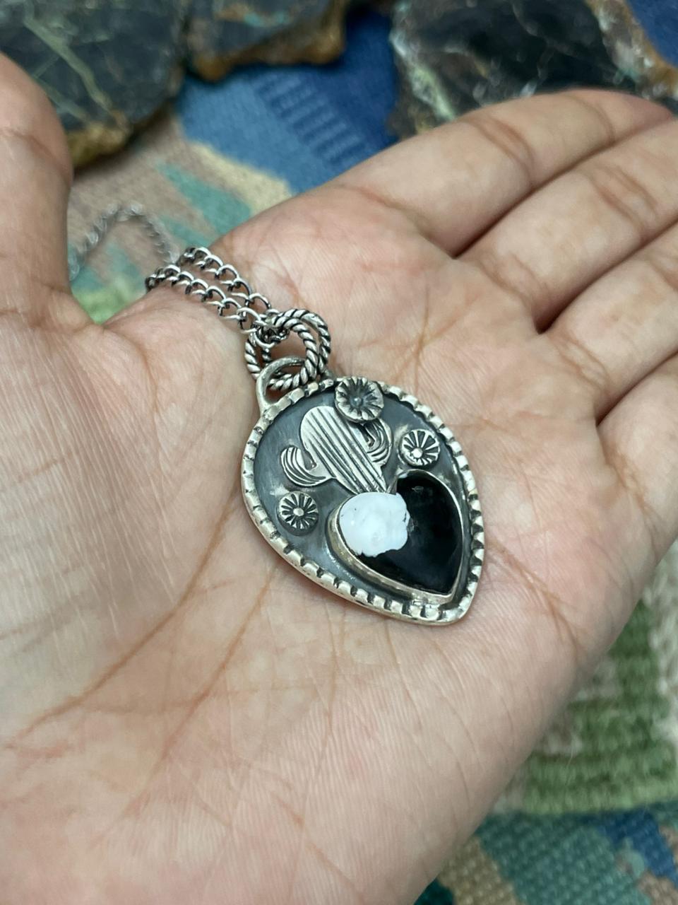 Handmade Sterling Silver White Buffalo Necklace "Signed Nizhoni"