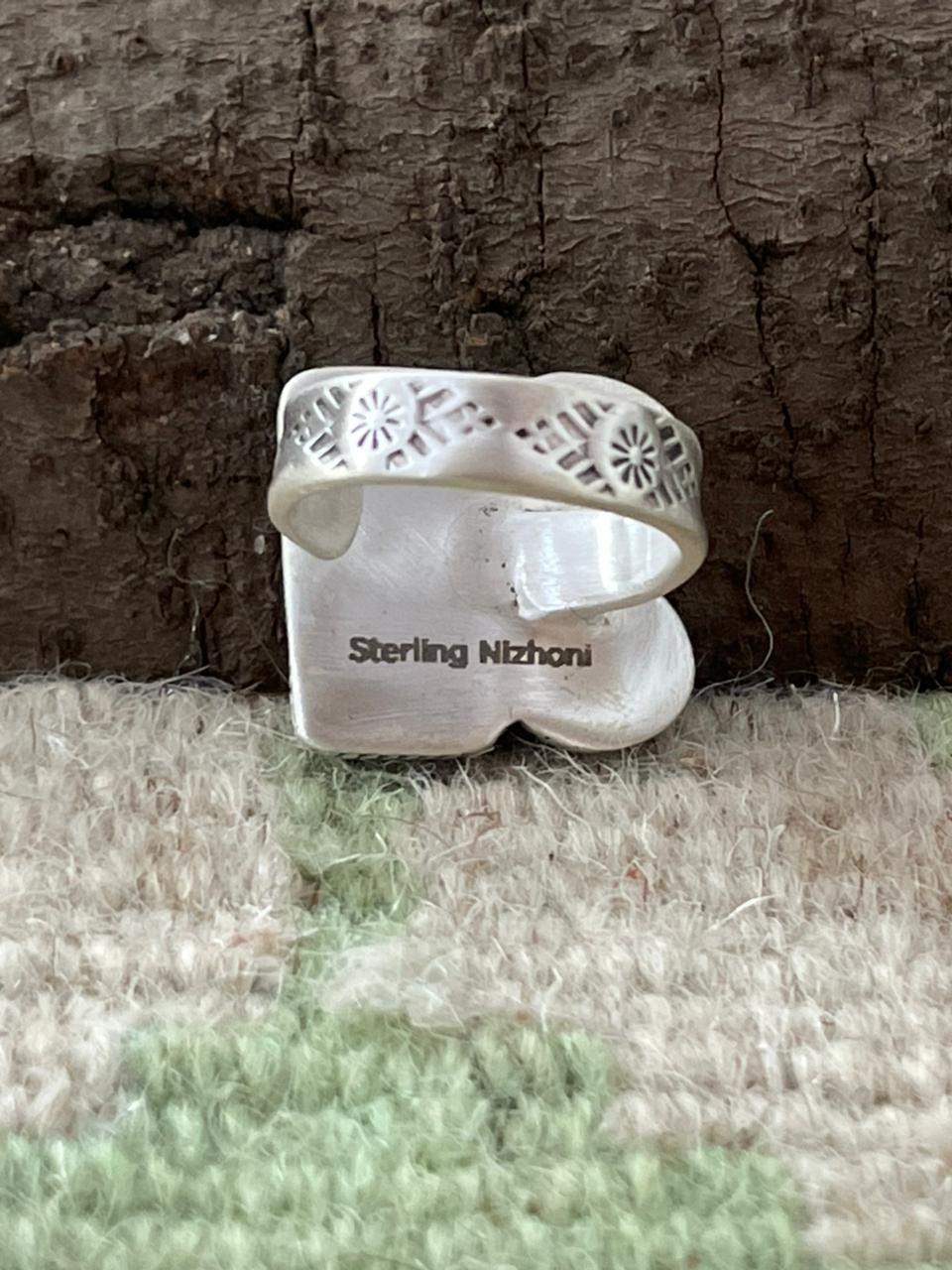 "Halloween Collection" Handmade Sterling Silver Black Onyx, Bumblebee Adjustable Ring with Signed Nizhoni