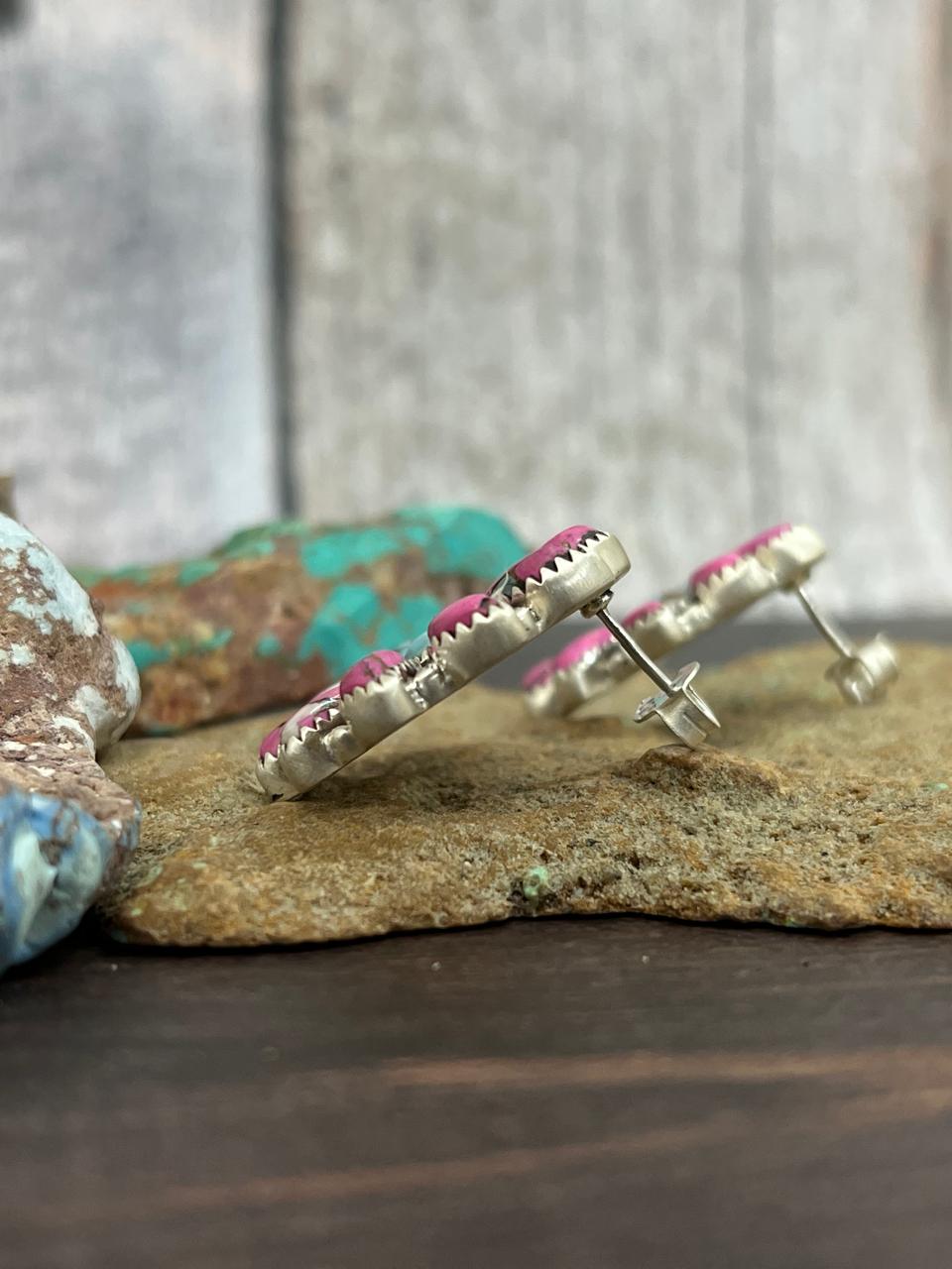 Handmade Sterling Silver Cotton Candy Turquoise Post Studs with Signed Nizhoni