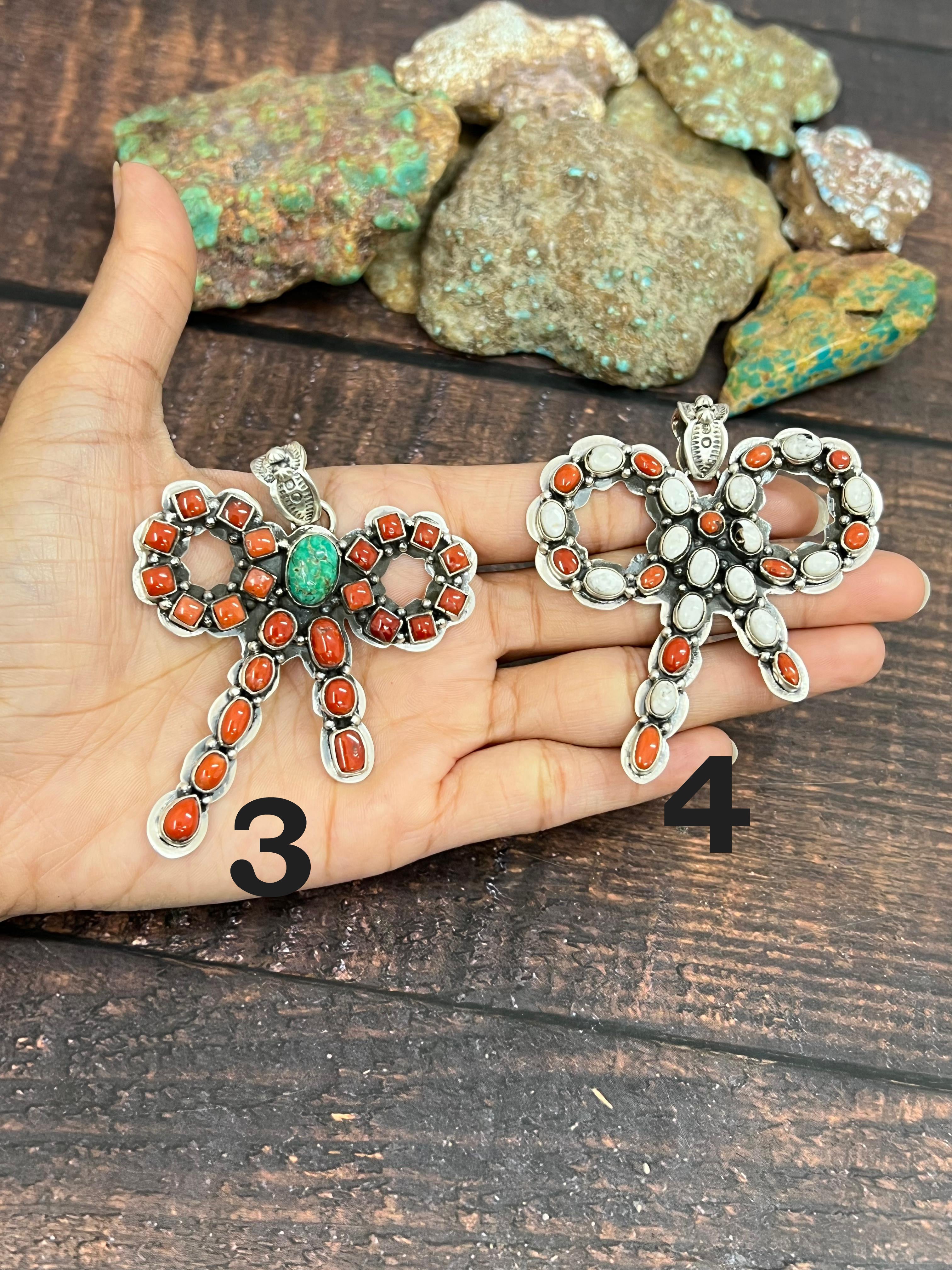 Handmade Sterling Silver Multi Stones Pendant, Signed Nizhoni