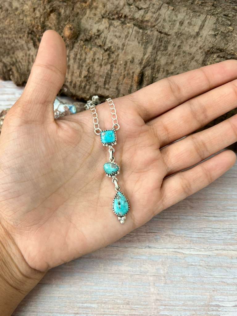 Handmade Sterling Silver White Water Turquoise Necklace with Signed Nizhoni
