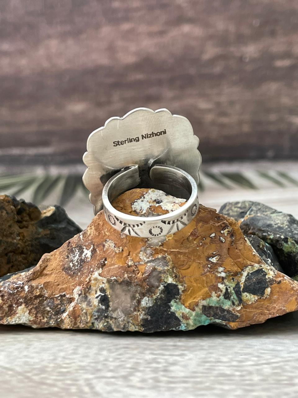 Handmade Sterling Silver Cherry Blossom Adjustable Ring "Signed Nizhoni"