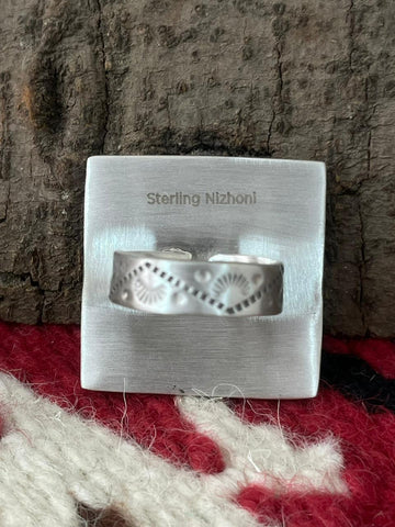 Handmade Sterling Silver Dahlia Rose With Emerald Valley Turquoise Ring "Signed Nizhoni"