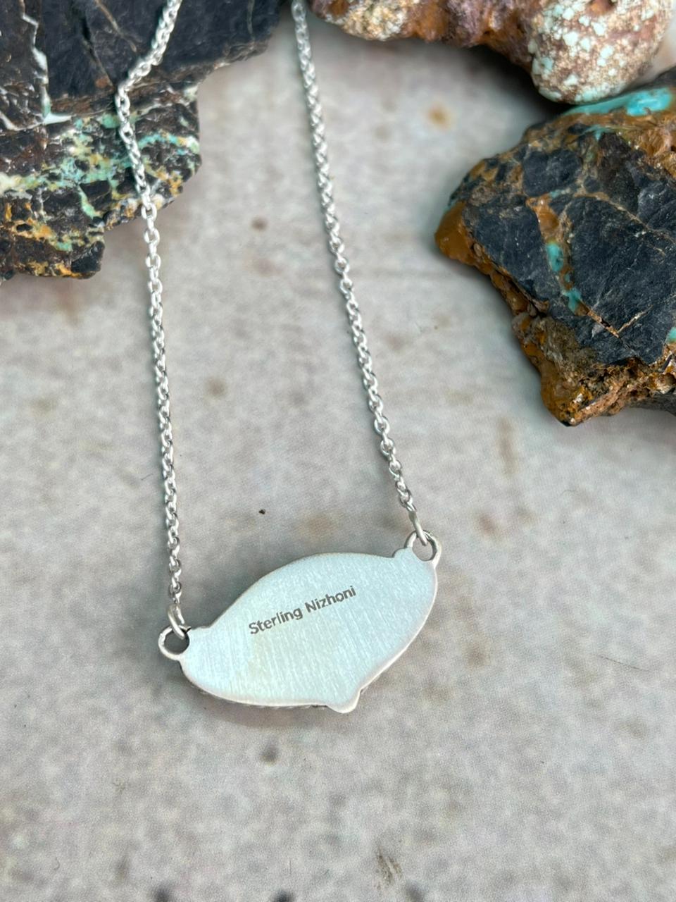 Handmade Sterling Silver Mantis Turquoise Necklace "Signed Nizhoni"