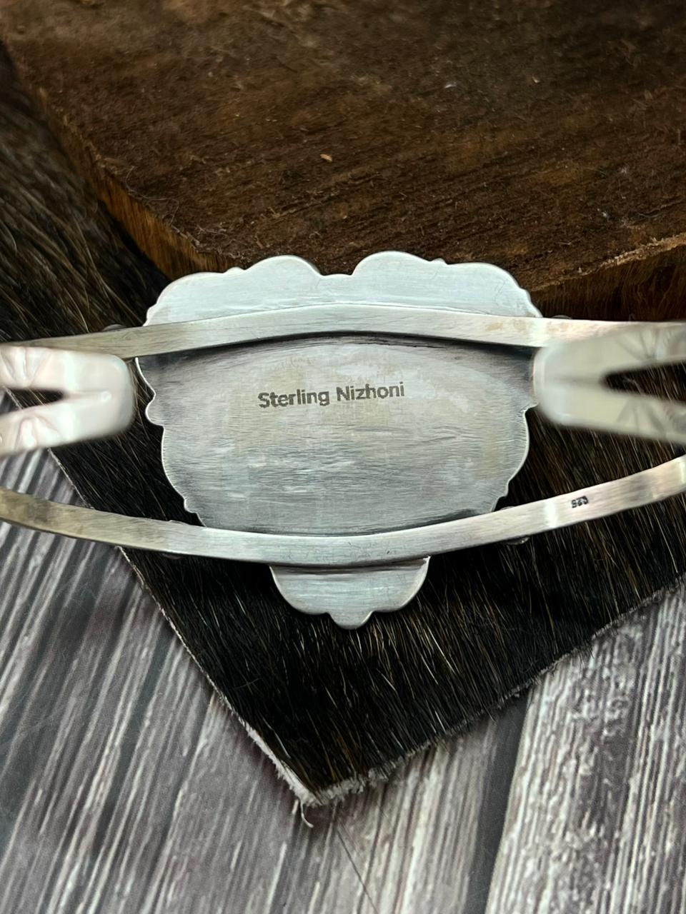 Handmade Sterling Silver Mantis Turquoise Heart Bracelet "Signed Nizhoni"