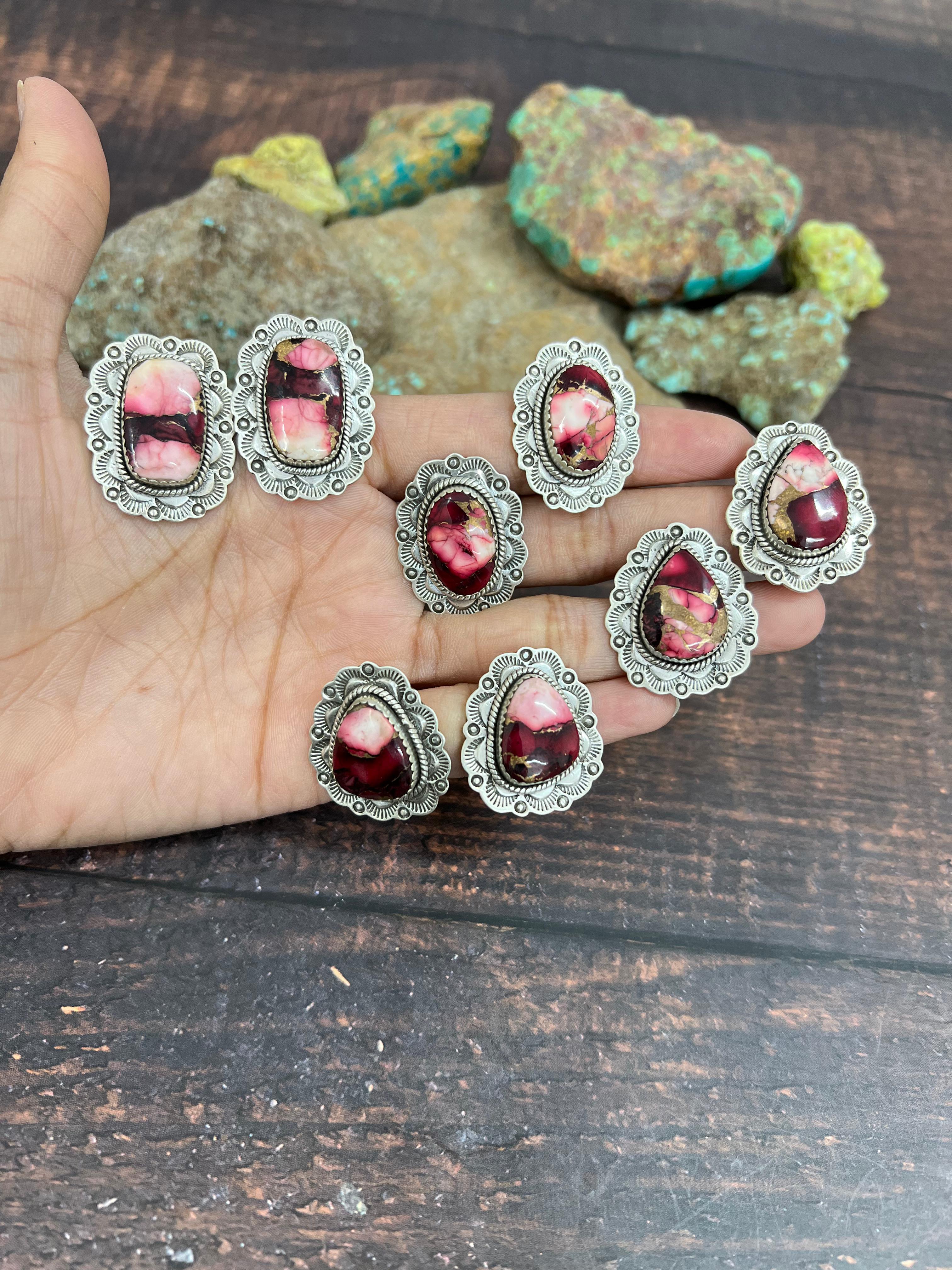 Handmade Sterling Silver Dahlia Rose Post Earrings with Signed Nizhoni