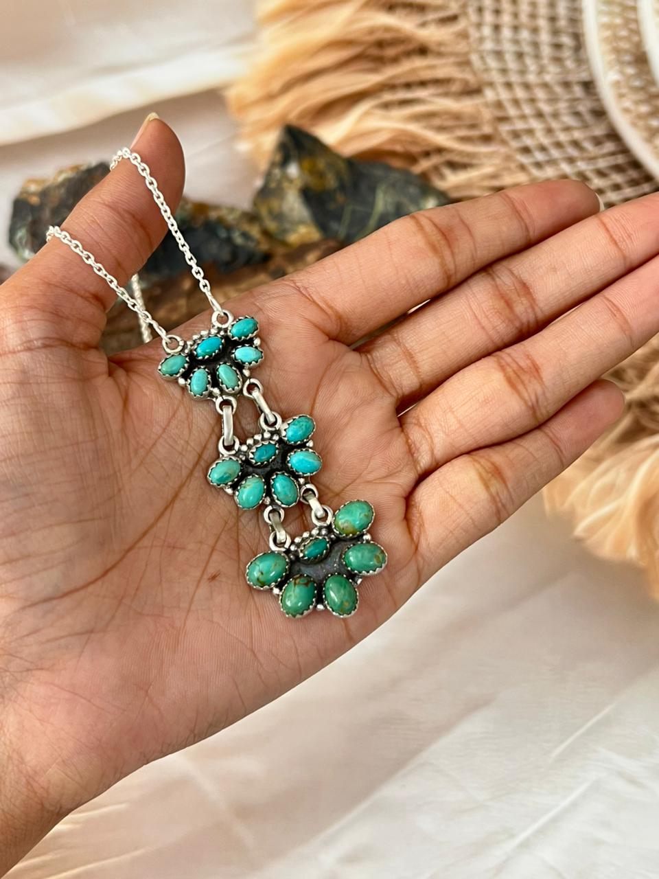 Handmade Sterling Silver Kingman Turquoise Drop Necklace "Signed Nizhoni"