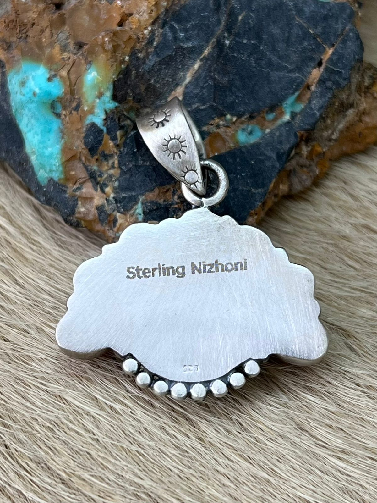 Handmade Sterling Silver Arizona Blue Turquoise with Hot Pink Pendant "Signed Nizhoni"