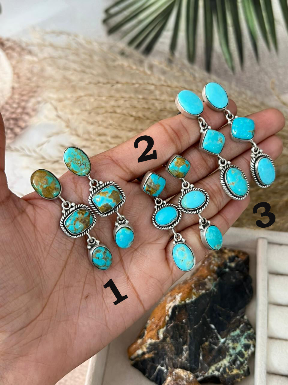 Handmade Sterling Silver Santa Maria Turquoise Post Dangle Earrings "Signed Nizhoni"