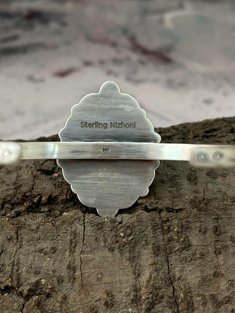 Handmade Sterling Silver Emerald Rose Cuff Bracelet "Signed Nizhoni"