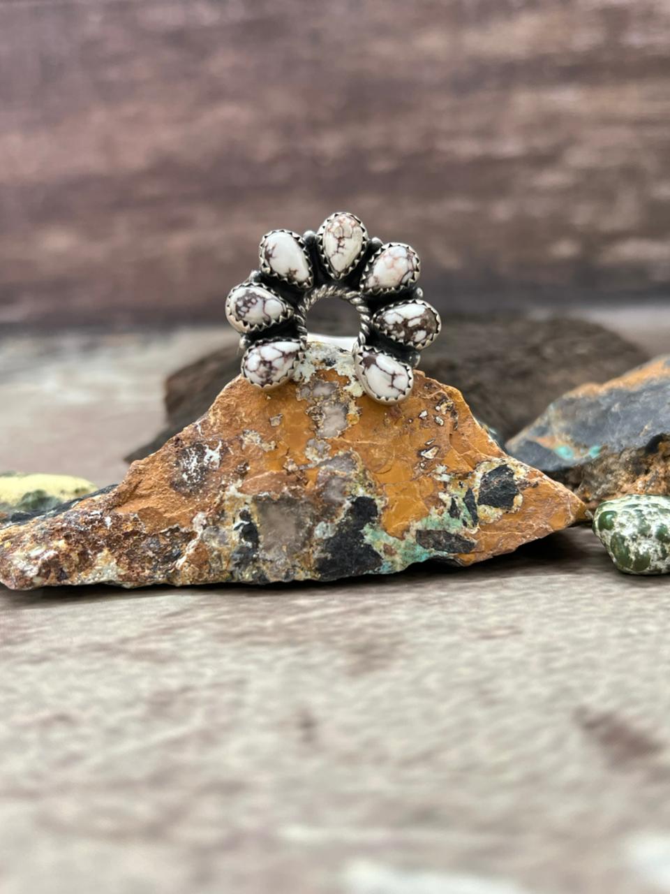 Handmade Sterling Silver Wild Horse Magnesite Adjustable Ring "Signed Nizhoni"