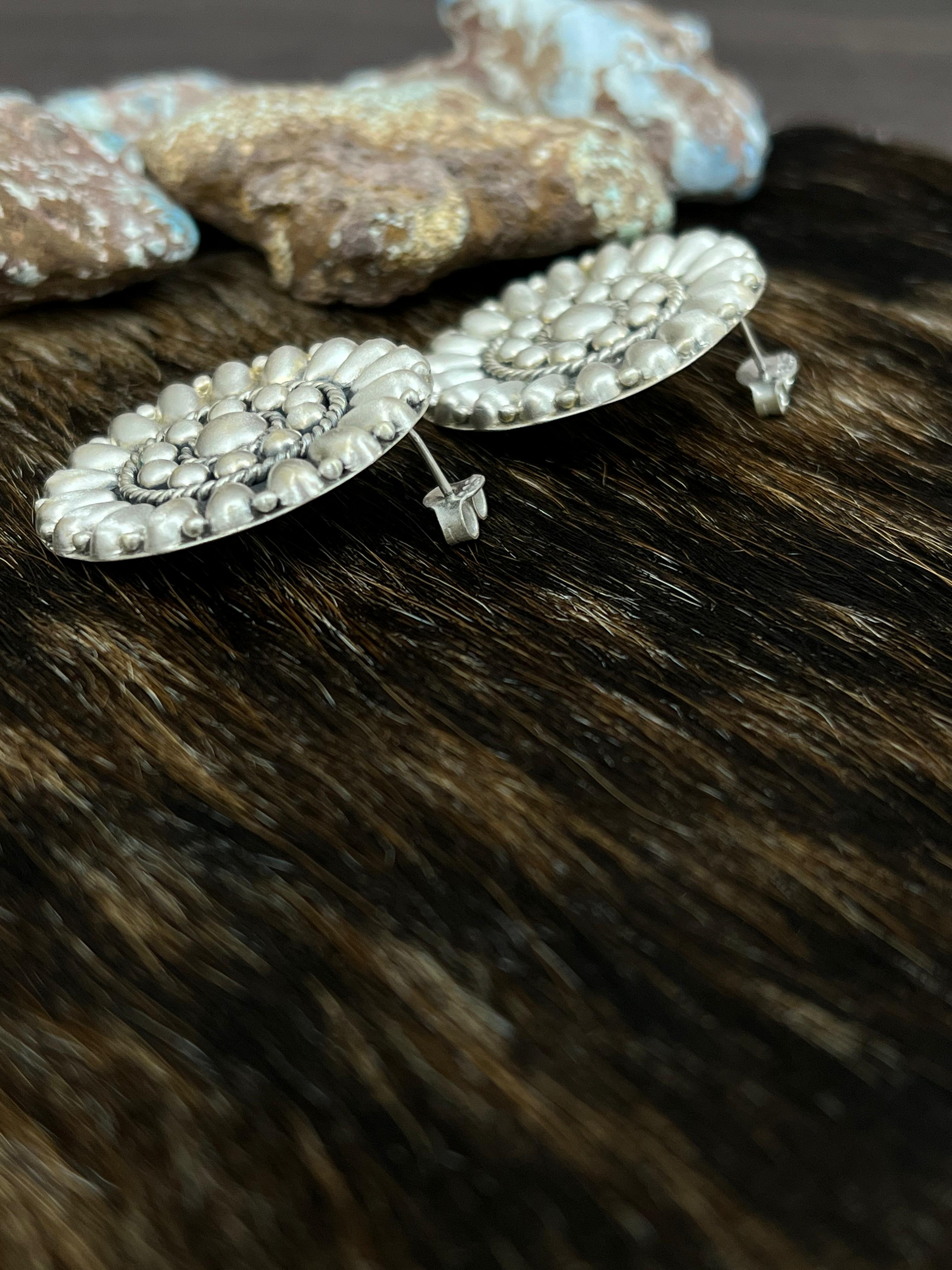 Handmade Sterling Silver Post Studs with Signed Nizhoni