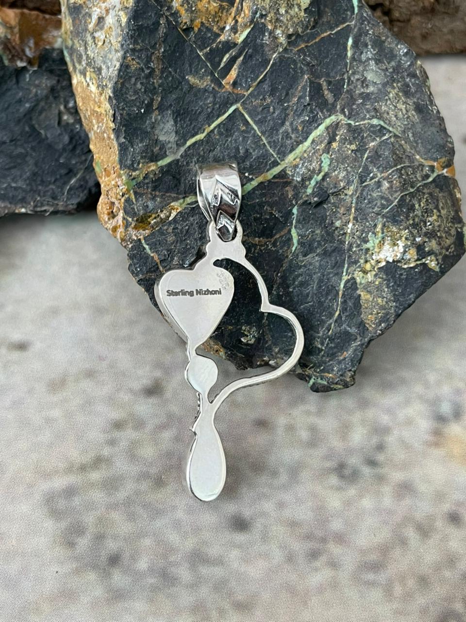 "Heart Collection" Handmade Sterling Silver Hot Pink Pendant "Signed Nizhoni"