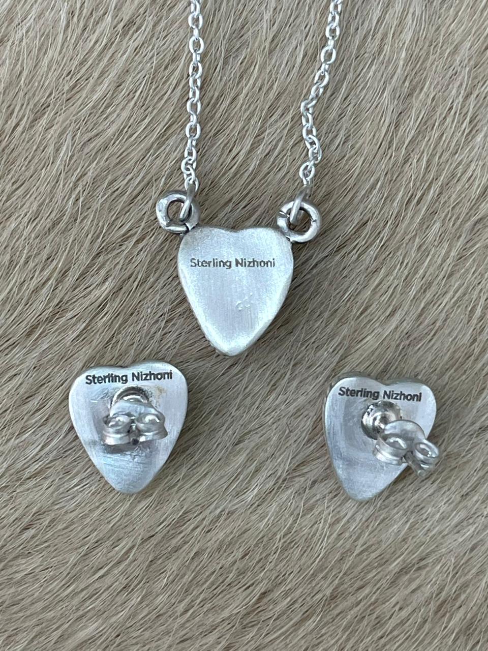 Handmade Sterling Silver Cotton Candy Necklace Earrings Set "Signed Nizhoni"