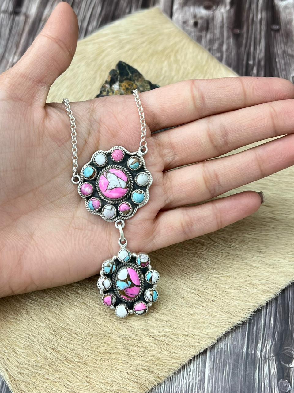 Handmade Sterling Silver Cotton Candy Necklace "Signed Nizhoni"