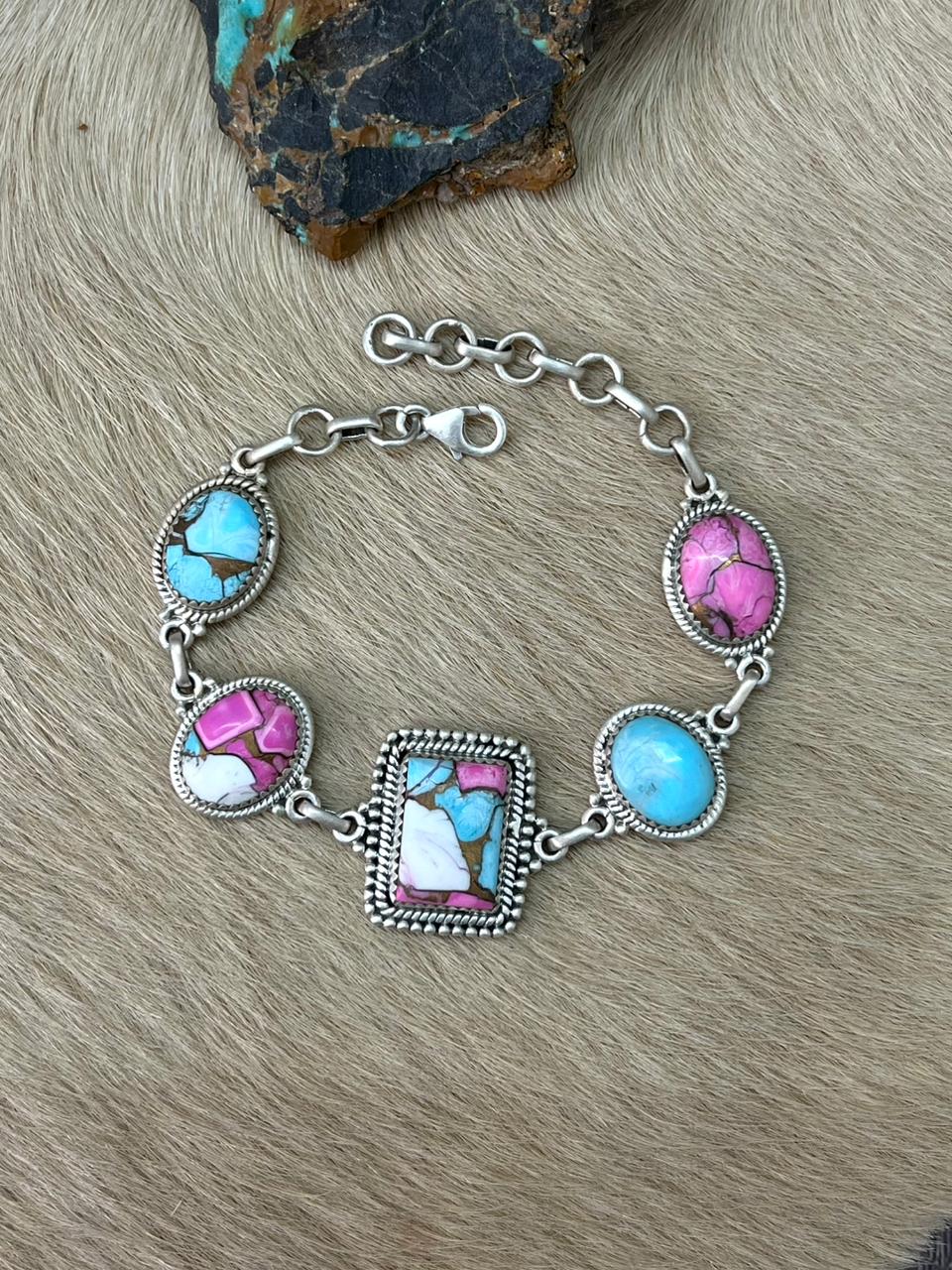 Handmade Sterling Silver Cotton Candy Chain Bracelet "Signed Nizhoni"