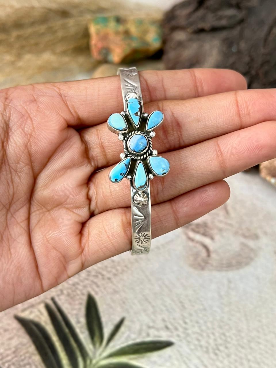 Handmade Sterling Silver Golden Hills Turquoise Bracelet "Signed Nizhoni"