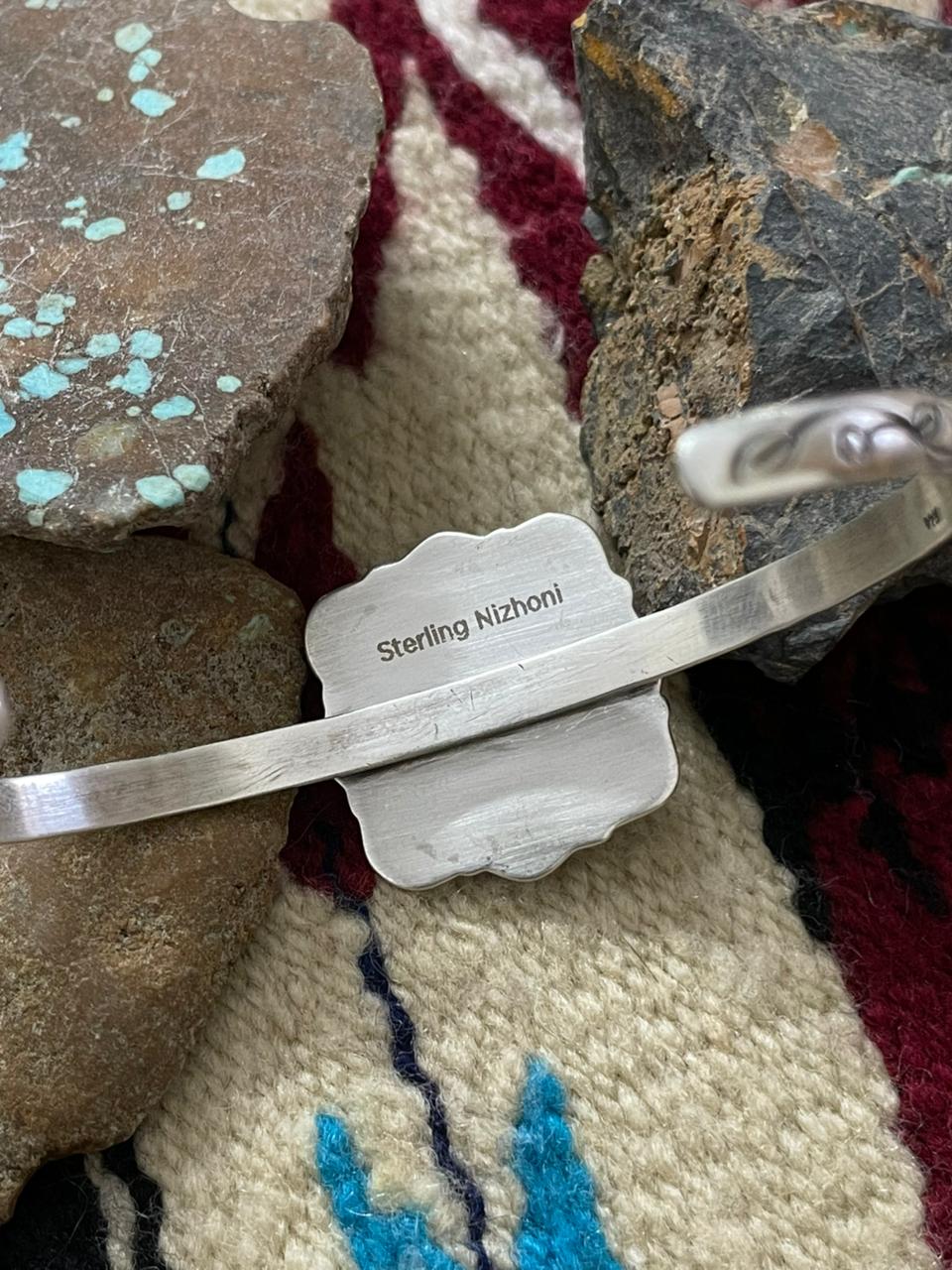 Handmade Sterling Silver Number 8 Turquoise Cuff Bracelet "Signed Nizhoni"